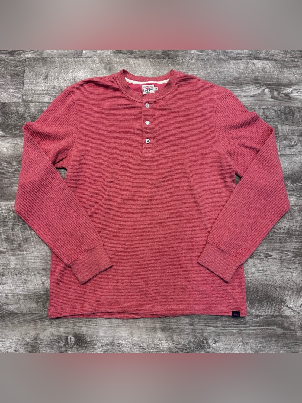 Faherty Waffle Thermal Knit Long Sleeve Henley Shirt Dusty Sienna Mens Sz. L